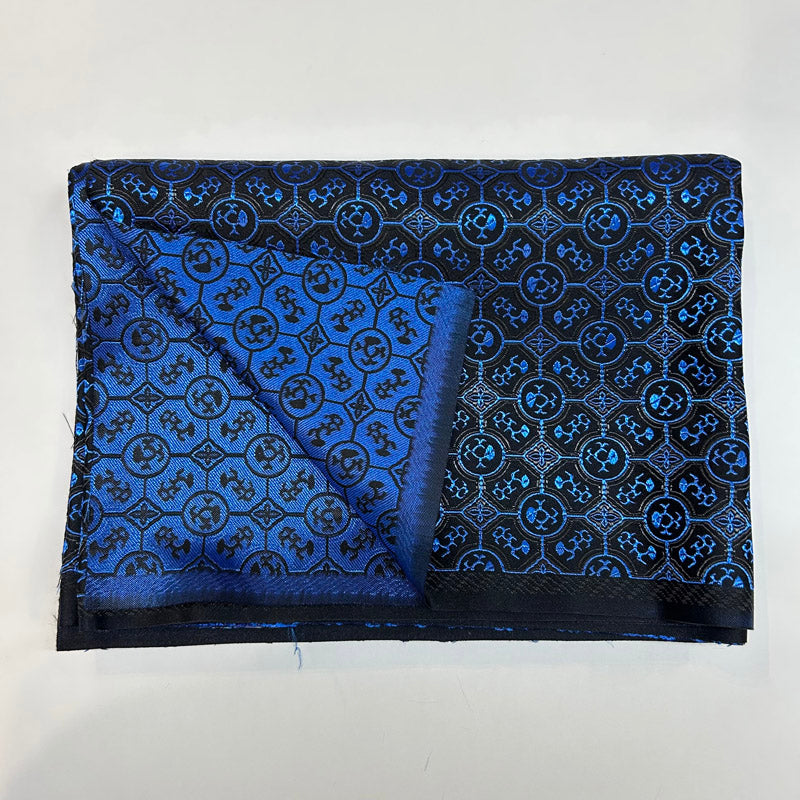 French Style Black & Blue Satin Brocade – Shiny Jacquard Embroidered