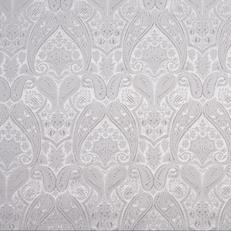 Classical Paisley Satin Brocade - White Woven Jacquard Textile