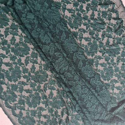 Embroidered Stretch Lace - Dark Green with Detailed Floral Pattern