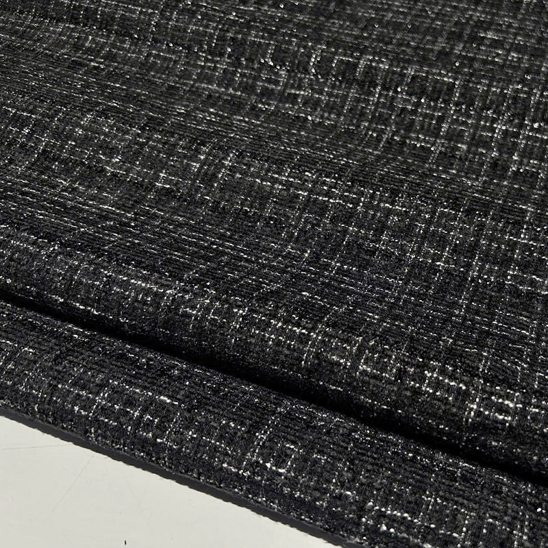 Shimmery Black Tweed - Metallic Plaid Fabric with Elegant Texture