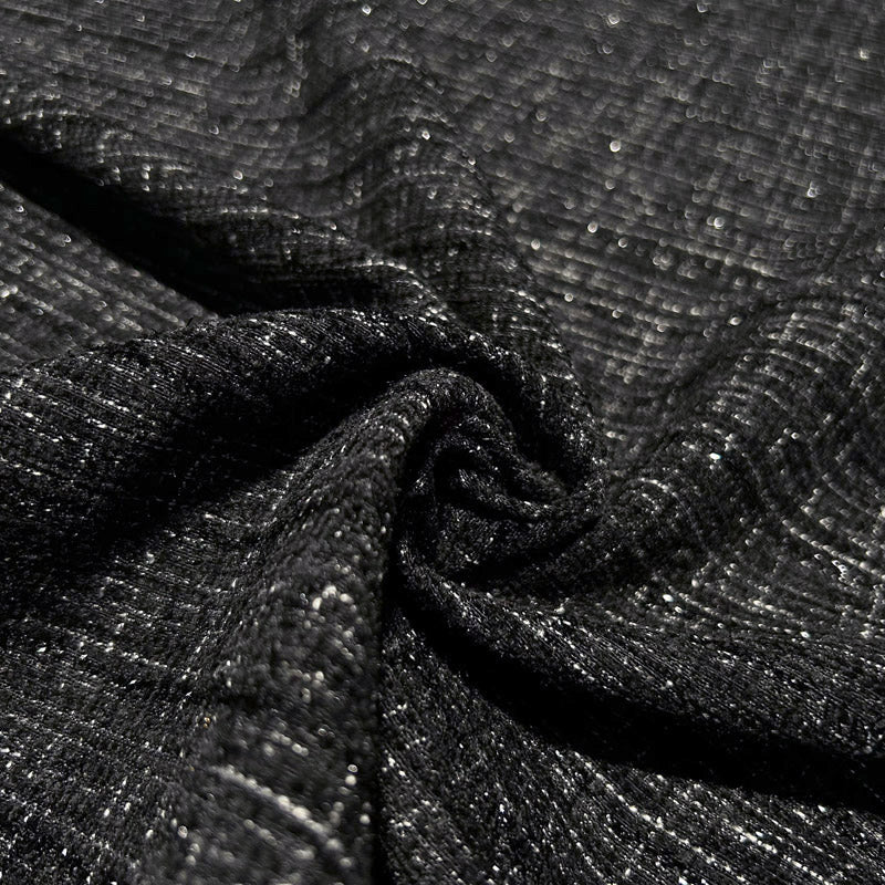 Shimmery Black Tweed - Metallic Plaid Fabric with Elegant Texture