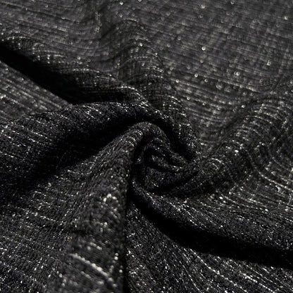 Shimmery Black Tweed - Metallic Plaid Fabric with Elegant Texture