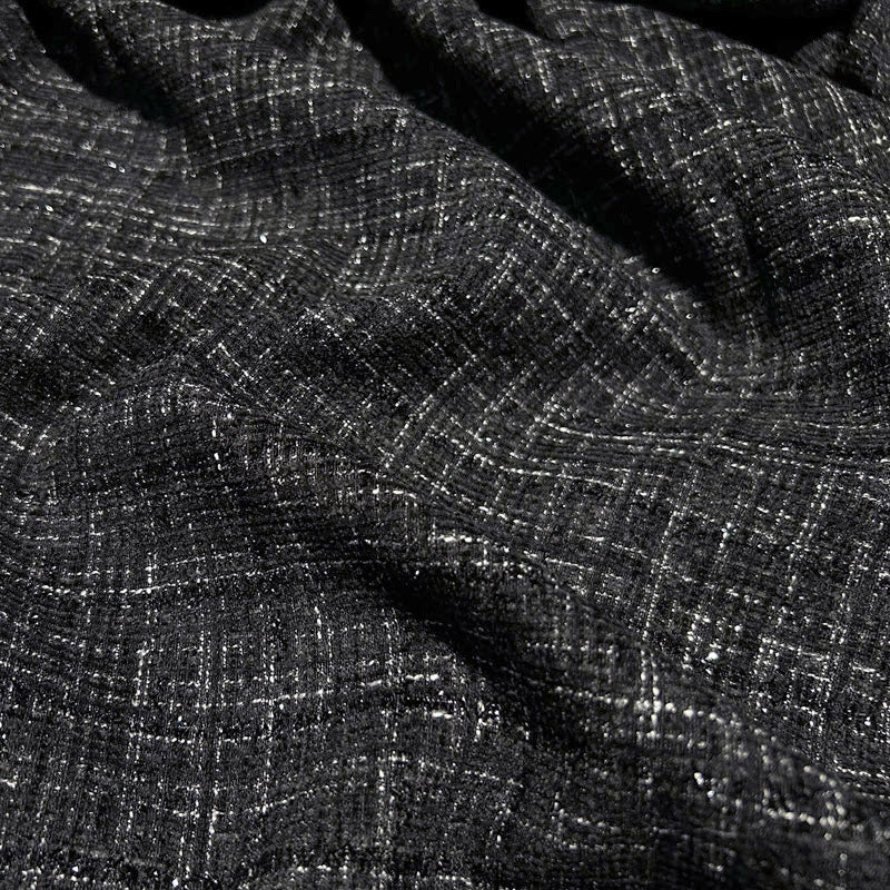 Shimmery Black Tweed - Metallic Plaid Fabric with Elegant Texture