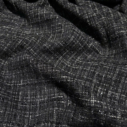 Shimmery Black Tweed - Metallic Plaid Fabric with Elegant Texture