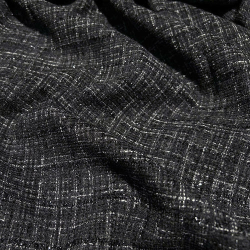 Shimmery Black Tweed - Metallic Plaid Fabric with Elegant Texture