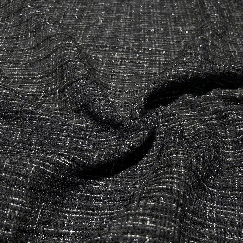 Shimmery Black Tweed - Metallic Plaid Fabric with Elegant Texture