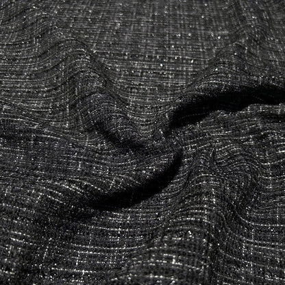 Shimmery Black Tweed - Metallic Plaid Fabric with Elegant Texture