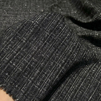 Shimmery Black Tweed - Metallic Plaid Fabric with Elegant Texture