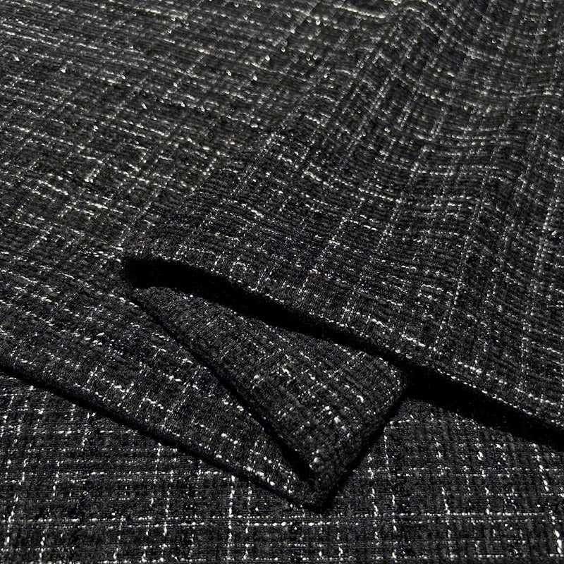 Shimmery Black Tweed - Metallic Plaid Fabric with Elegant Texture