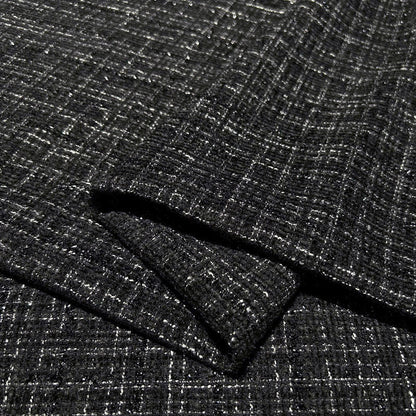 Shimmery Black Tweed - Metallic Plaid Fabric with Elegant Texture
