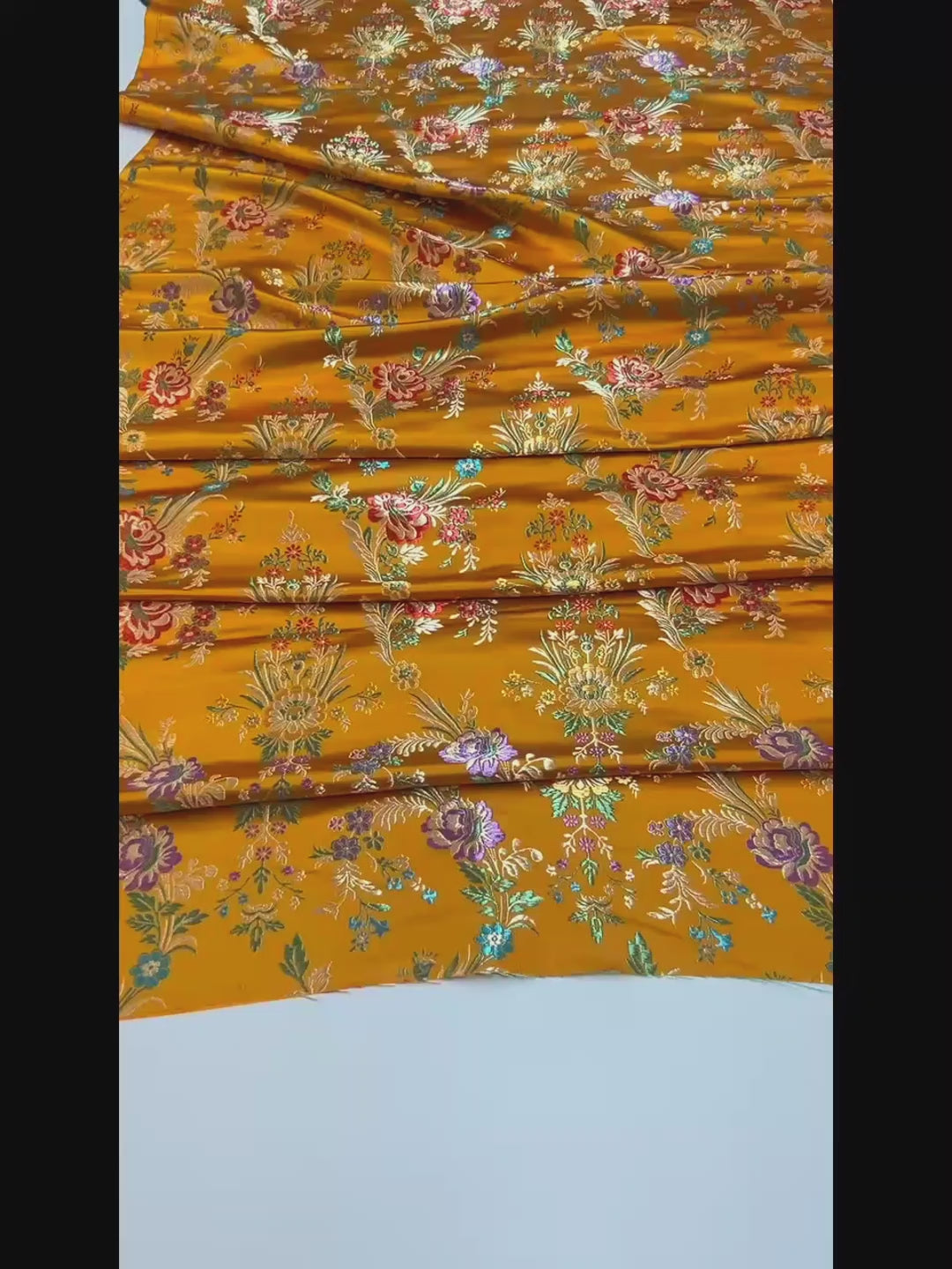 Orange Floral Brocade – Embroidered Metallic Jacquard Fabric