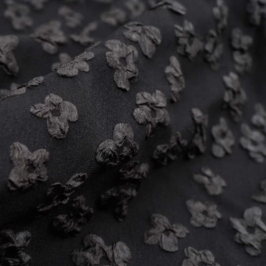 Black Floral Embossed Jacquard Fabric For Dress Making