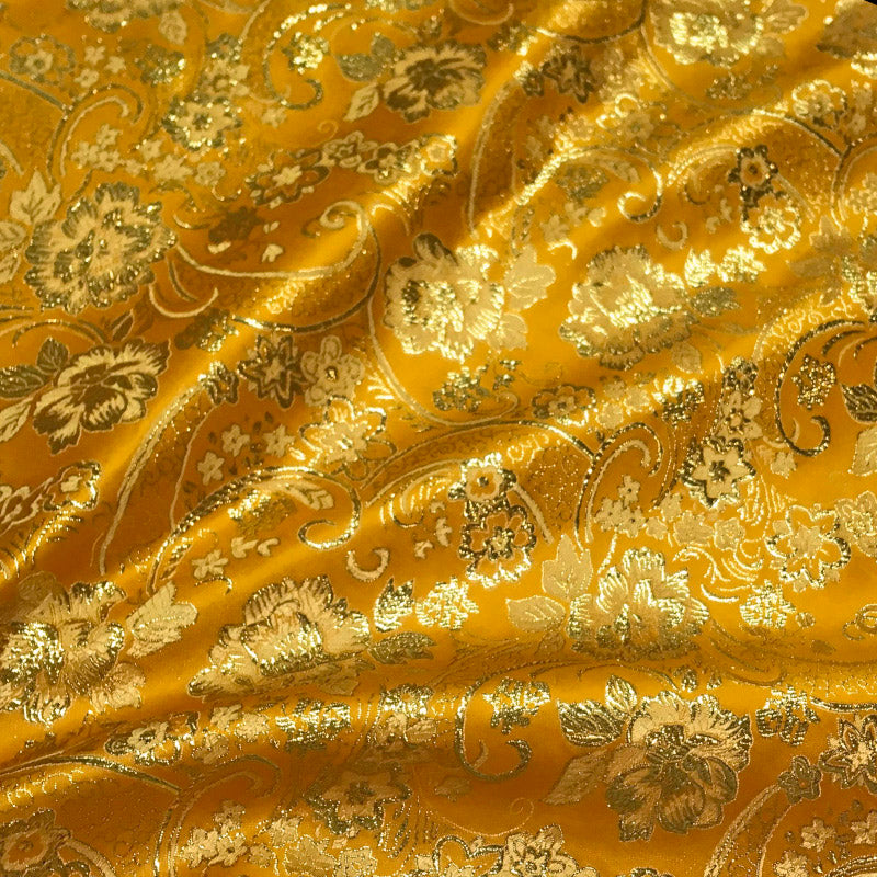 Glitter Golden Floral Jacquard Brocade - Luxury Metallic Textile