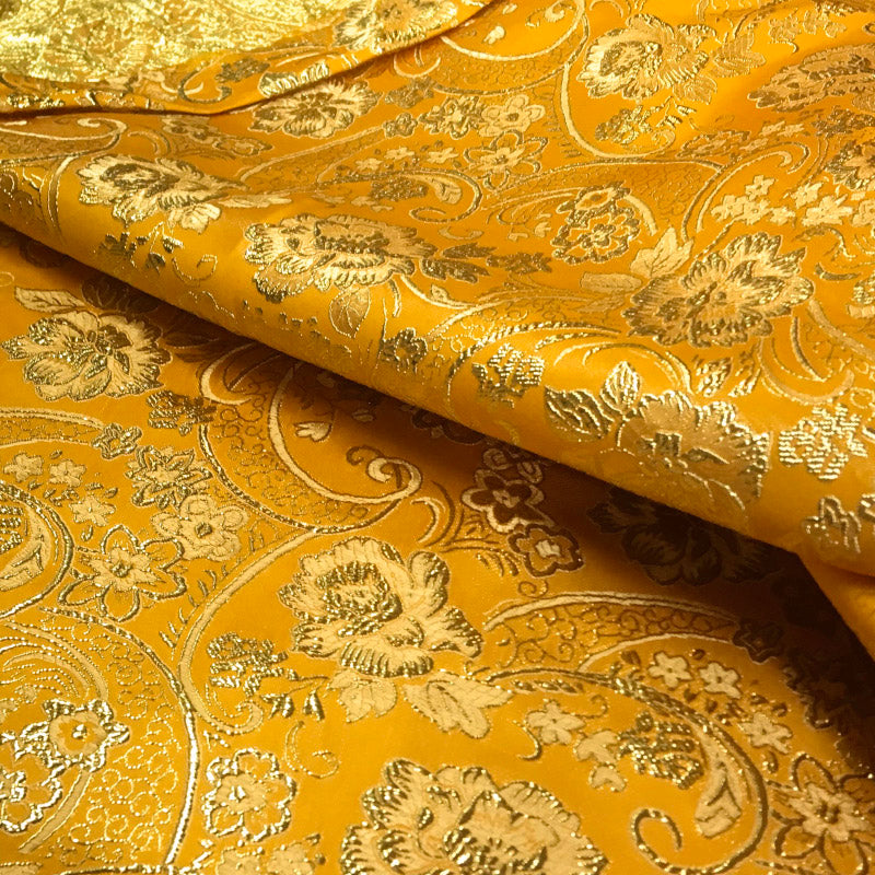 Glitter Golden Floral Jacquard Brocade - Luxury Metallic Textile