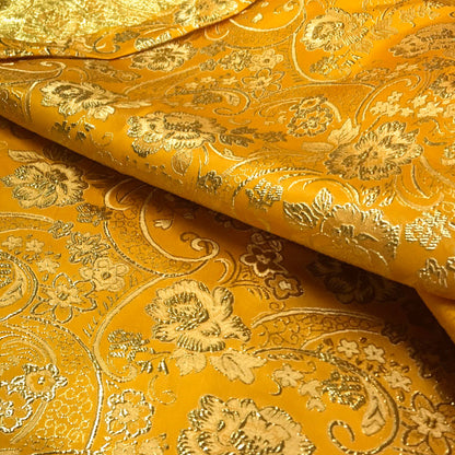 Glitter Golden Floral Jacquard Brocade - Luxury Metallic Textile