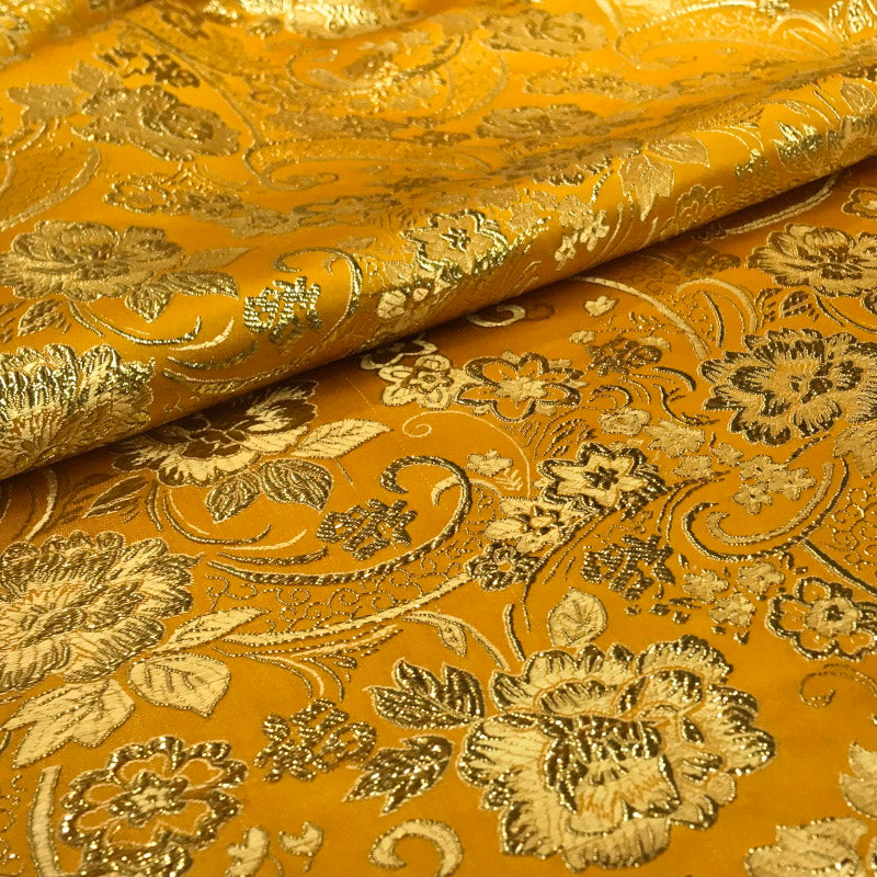Glitter Golden Floral Jacquard Brocade - Luxury Metallic Textile