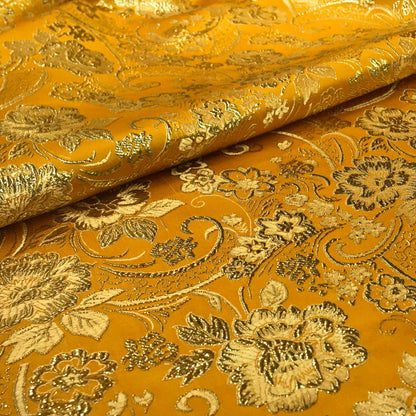 Glitter Golden Floral Jacquard Brocade - Luxury Metallic Textile