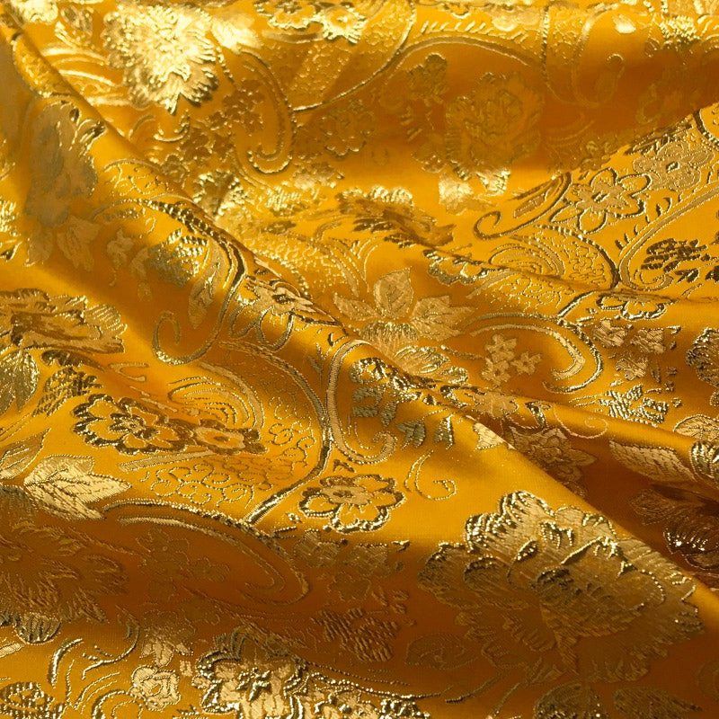 Glitter Golden Floral Jacquard Brocade - Luxury Metallic Textile
