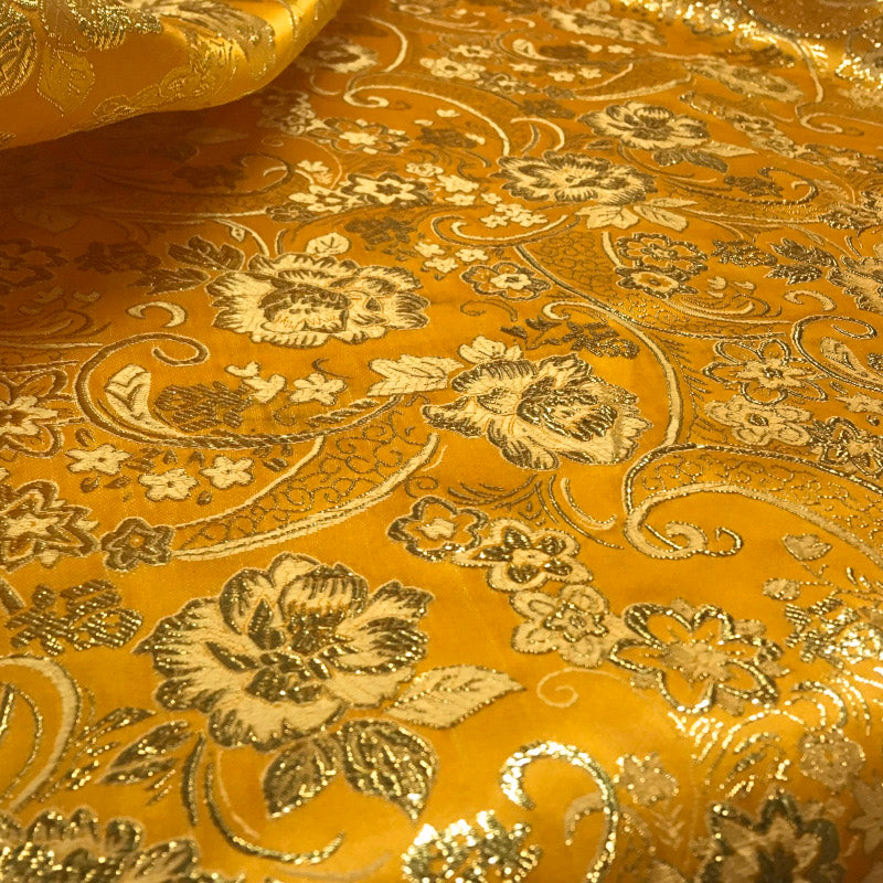 Glitter Golden Floral Jacquard Brocade - Luxury Metallic Textile
