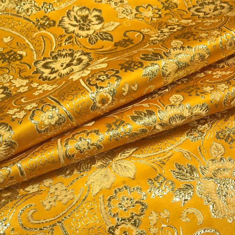Glitter Golden Floral Jacquard Brocade - Luxury Metallic Textile