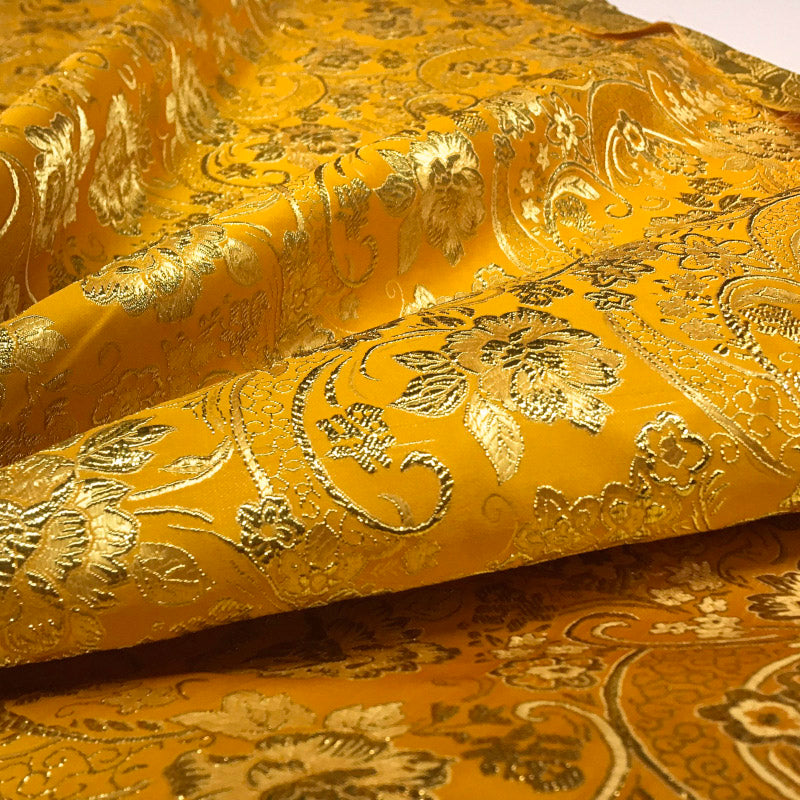 Glitter Golden Floral Jacquard Brocade - Luxury Metallic Textile