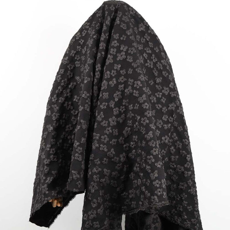 Black Floral Embossed Jacquard Fabric For Dress Making