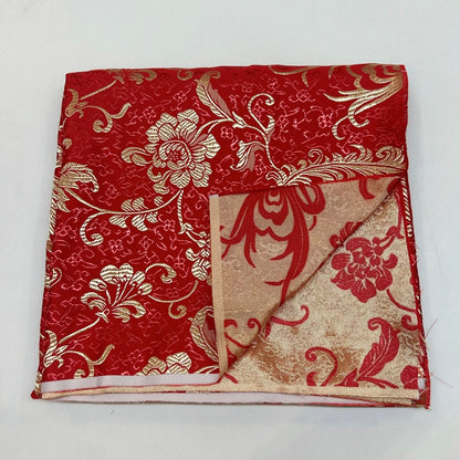Red & Gold Embroidered Brocade – Metallic Accent Jacquard Fabric