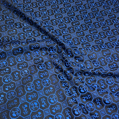 French Style Black & Blue Satin Brocade – Shiny Jacquard Embroidered