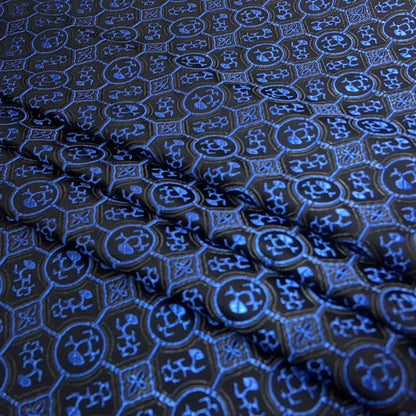 French Style Black & Blue Satin Brocade – Shiny Jacquard Embroidered