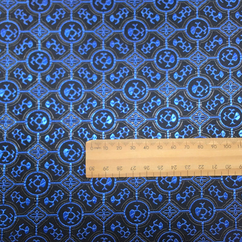 French Style Black & Blue Satin Brocade – Shiny Jacquard Embroidered