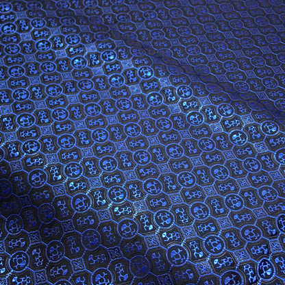 French Style Black & Blue Satin Brocade – Shiny Jacquard Embroidered