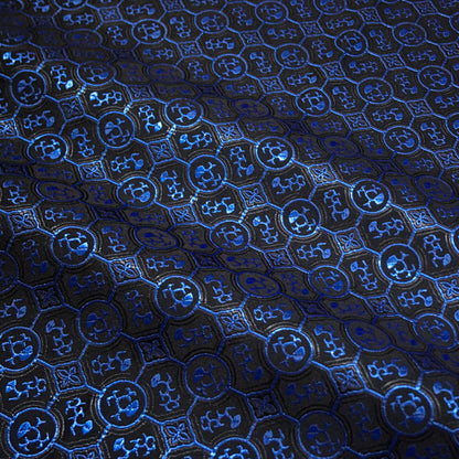 French Style Black & Blue Satin Brocade – Shiny Jacquard Embroidered