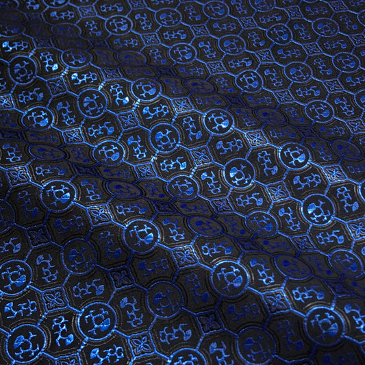 French Style Black & Blue Satin Brocade – Shiny Jacquard Embroidered