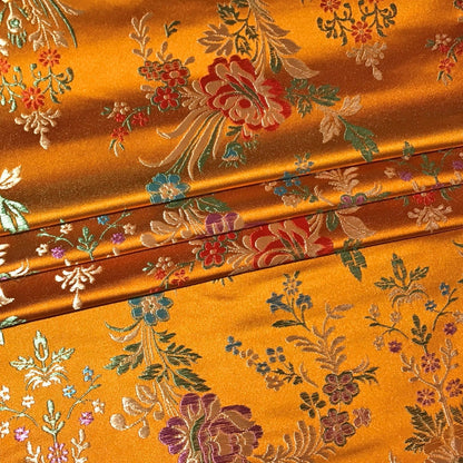 Orange Floral Brocade – Embroidered Metallic Jacquard Fabric