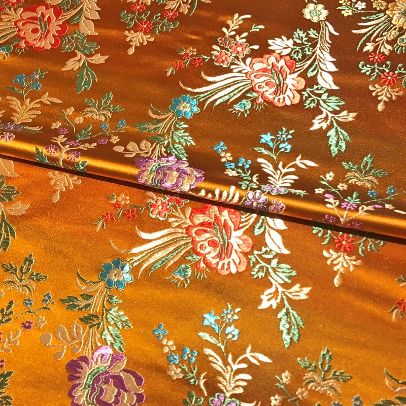 Orange Floral Brocade – Embroidered Metallic Jacquard Fabric