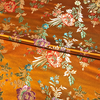 Orange Floral Brocade – Embroidered Metallic Jacquard Fabric