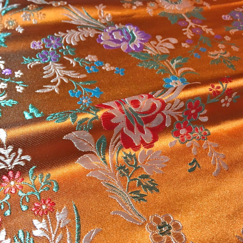 Orange Floral Brocade – Embroidered Metallic Jacquard Fabric