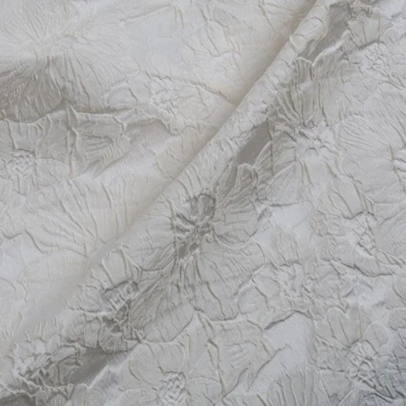 Floral Embossed Brocade - Ivory White 3D Flower Fabric For Wedding Dress