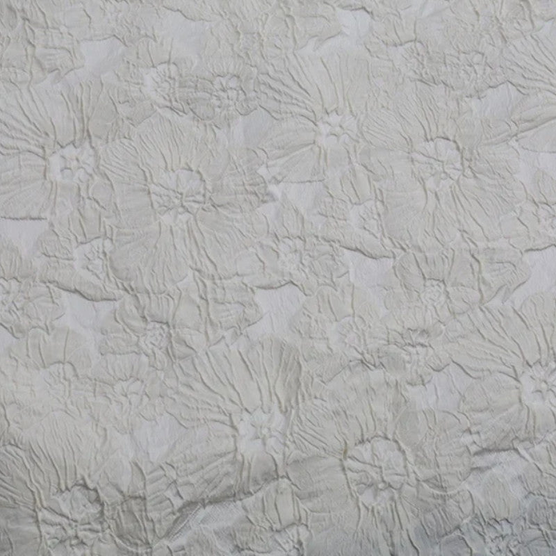 Floral Embossed Brocade - Ivory White 3D Flower Fabric For Wedding Dress