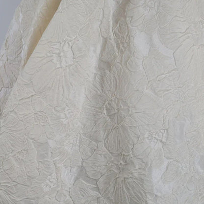 Floral Embossed Brocade - Ivory White 3D Flower Fabric For Wedding Dress