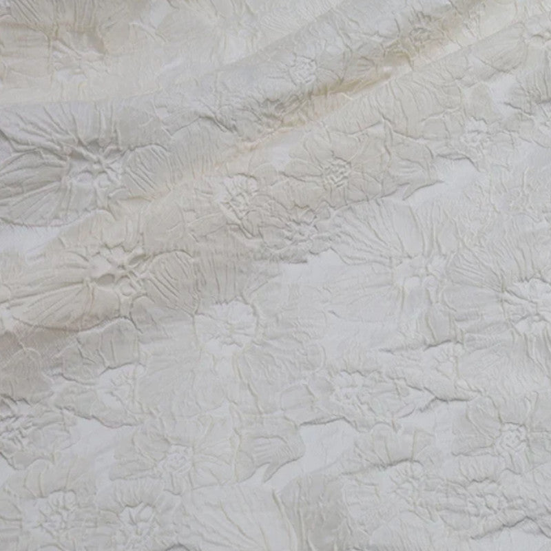 Floral Embossed Brocade - Ivory White 3D Flower Fabric For Wedding Dress
