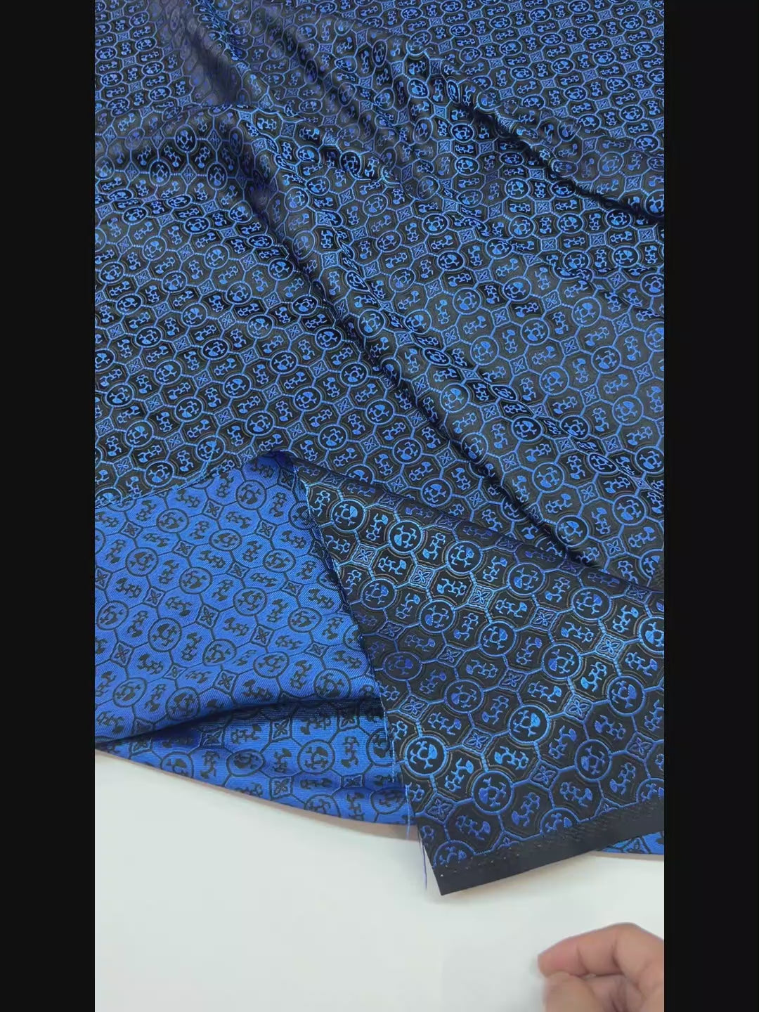 French Style Black & Blue Satin Brocade – Shiny Jacquard Embroidered