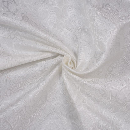 Classical Paisley Satin Brocade - White Woven Jacquard Textile