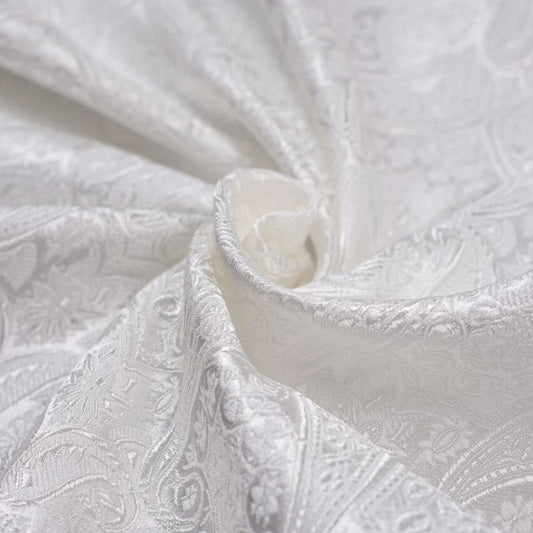 Classical Paisley Satin Brocade - White Woven Jacquard Textile
