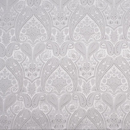 Classical Paisley Satin Brocade - White Woven Jacquard Textile